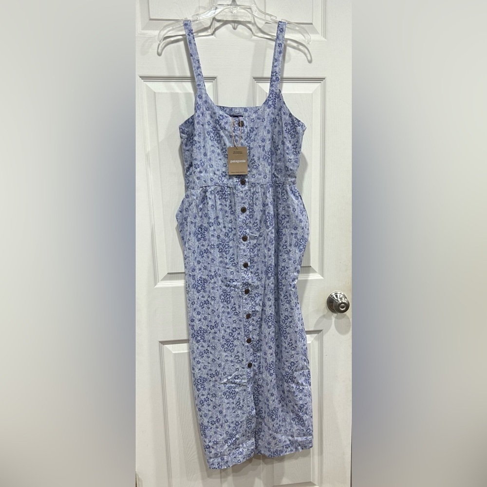 Patagonia Women's XL Garden Island Dress Blue Purple NWT Midi Sun Beach